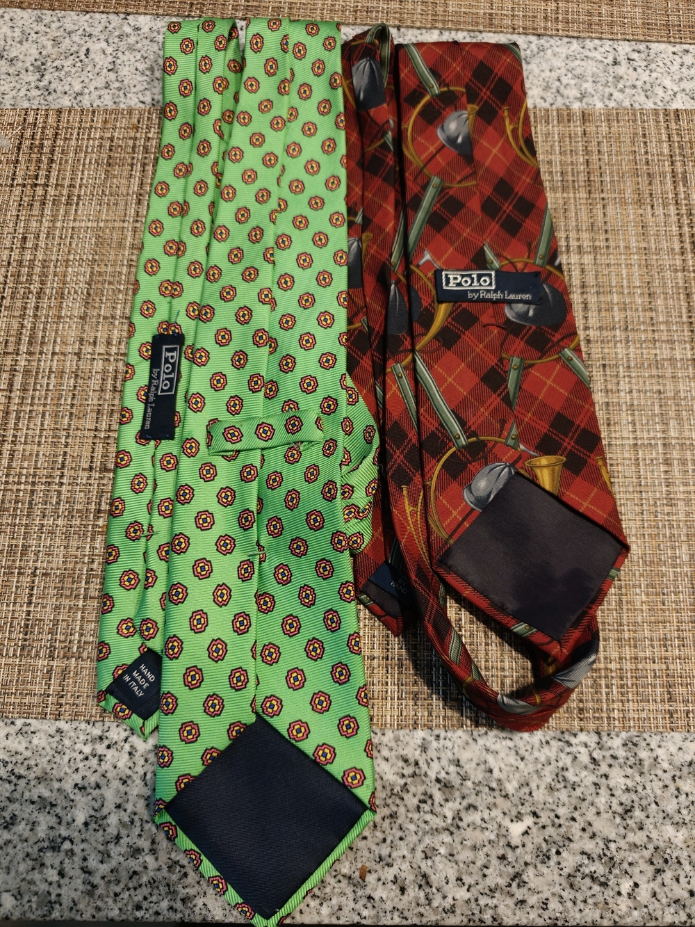 Polo by Ralph Lauren Men's 100% Silk Tie Lot of 2 Green and Red